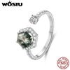 WOSTU Natural Moss Agate Hexagon Open Ring For Women 925 Sterling Silver Sea Grass Agate Vintage Adjustable Rings Mom's Gift2