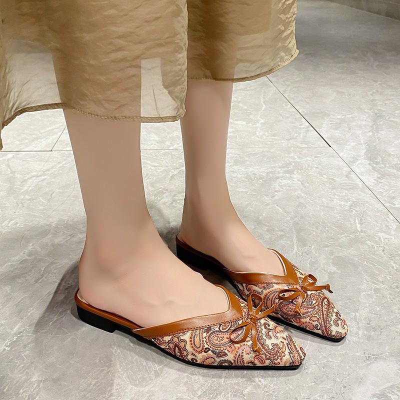 Fashion 2025 Women's Slippers Summer New Bow Head Half Drag Casual Fashion Comfortable Soft Sole Slippers