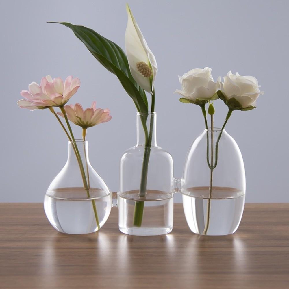 Transparent Glass Vase Triple Connected Plant Terrarium Clear Flower Vases Indoor Propagation