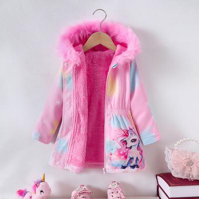 Baby Girls Pink Hooded Winter Jacket Coats with Zipper Children Clothing Kids Girls Clothes for 2 3 4 5 6 7 Years