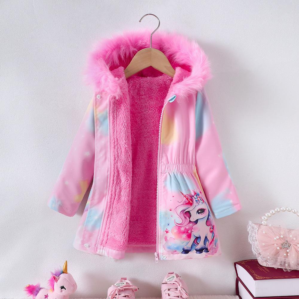 Baby Girls Pink Hooded Winter Jacket Coats with Zipper Children Clothing Kids Girls Clothes for 2 3 4 5 6 7 Years