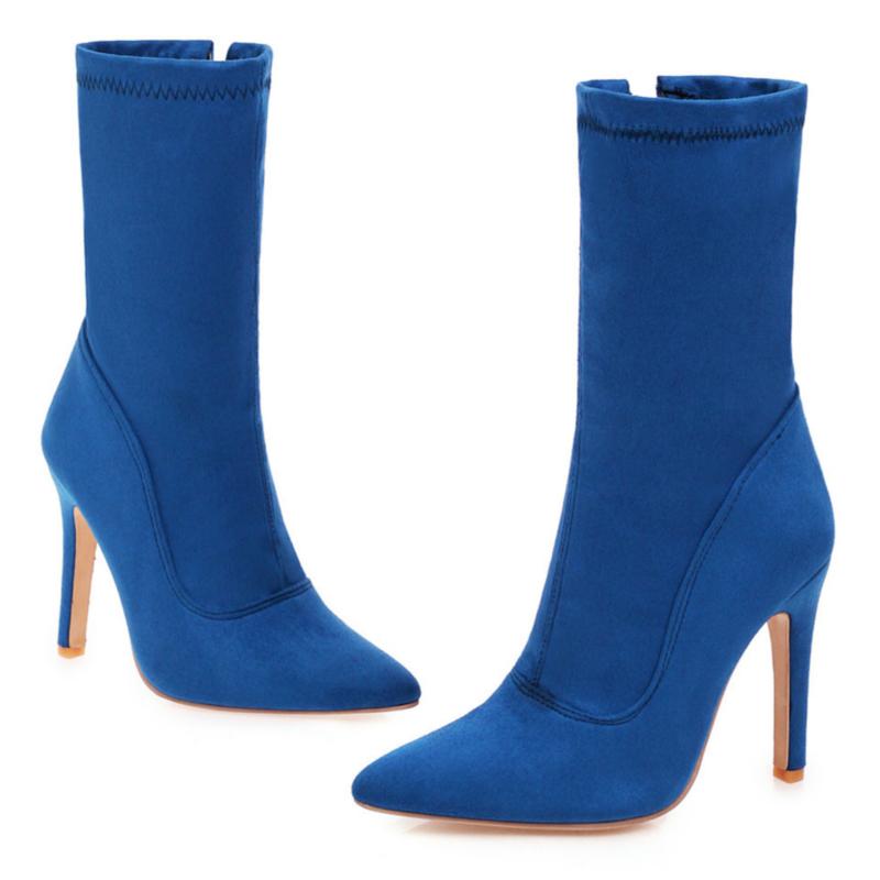 Stretch Slim Ankle Boots For Women Shoes Fashion Sexy High Heels Short Socks Boot Ladies Blue Red Party Dance Shoes Big Size 48