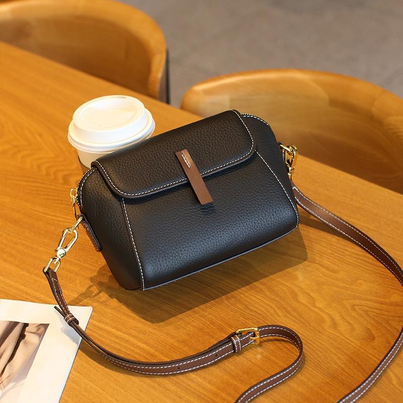 

Женская сумка из натуральной кожи Shell Bun Top Layer Cowhide Bag Женская универсальная женская сумка через плечо чёрный