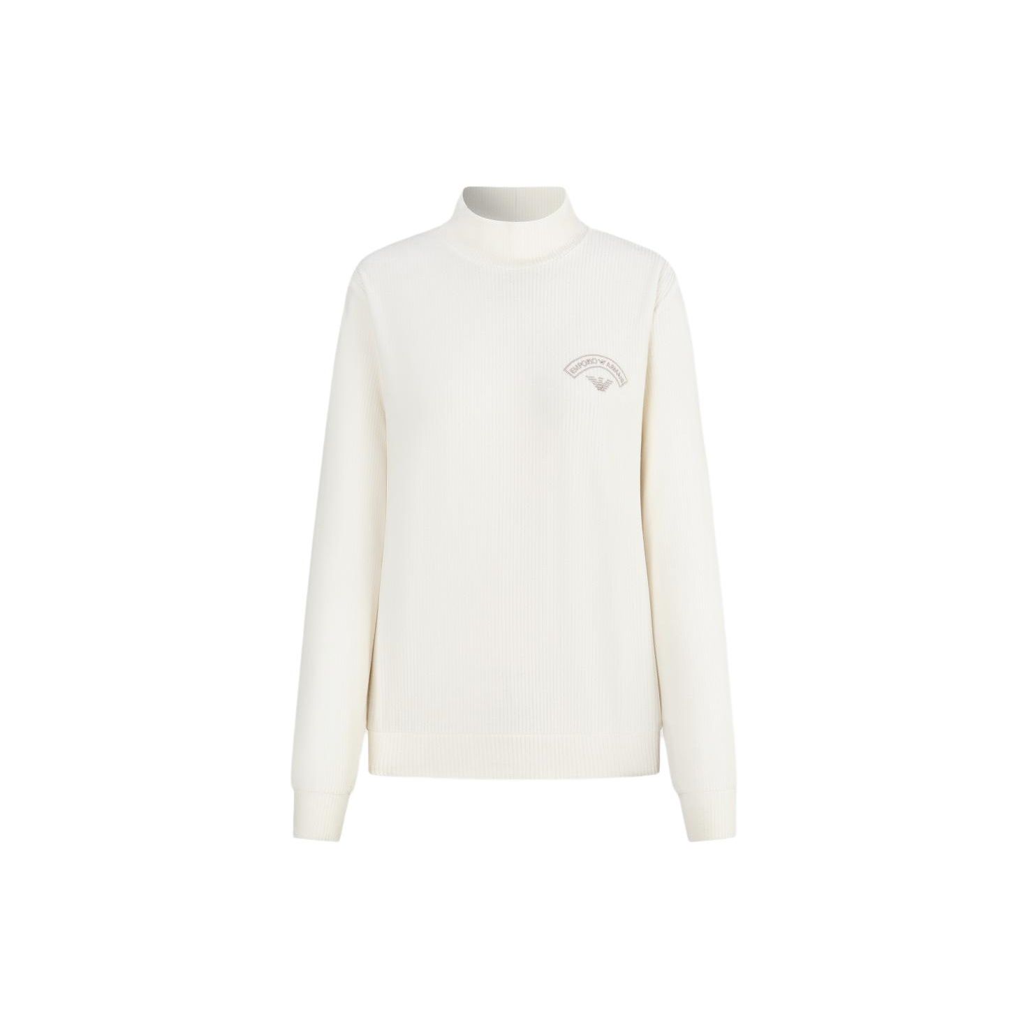 Emporio Armani FW23 Solid Logo Pattern High Neck Long Sleeve Knit Sweater Women sweater Beige 164623-3F280-09210 XS