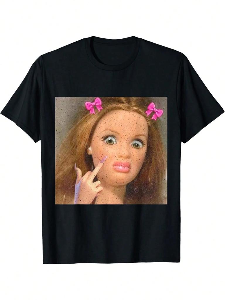 Unisex Funny Doll Face Graphic Oversized Streetwear Cotton Short Sleeve All Season Casual Tee