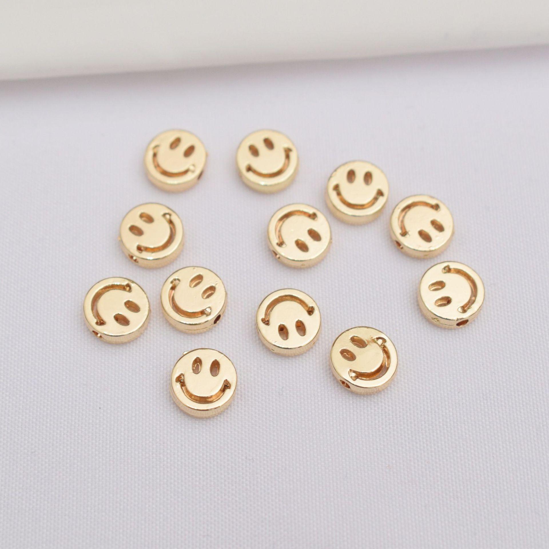 

50pcs Color Retention 14K Gold Smiley Face Round Bead Diy Hand Necklace Spacer Loose Bead Bracelet Jewelry Accessories Beaded Accessories