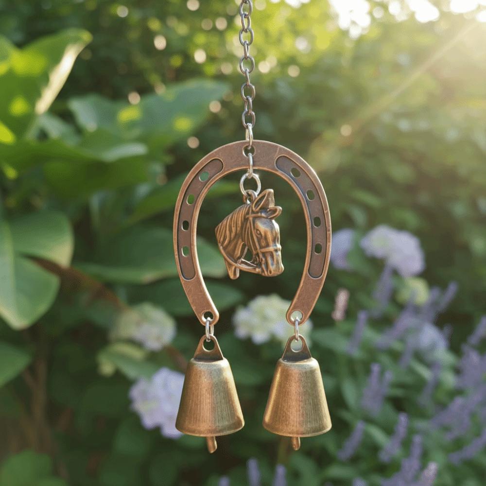 Creative Retro Wind Chimes Horse-Shaped Metal Pendant Blessing Outdoor Wind Chimes  Backyard