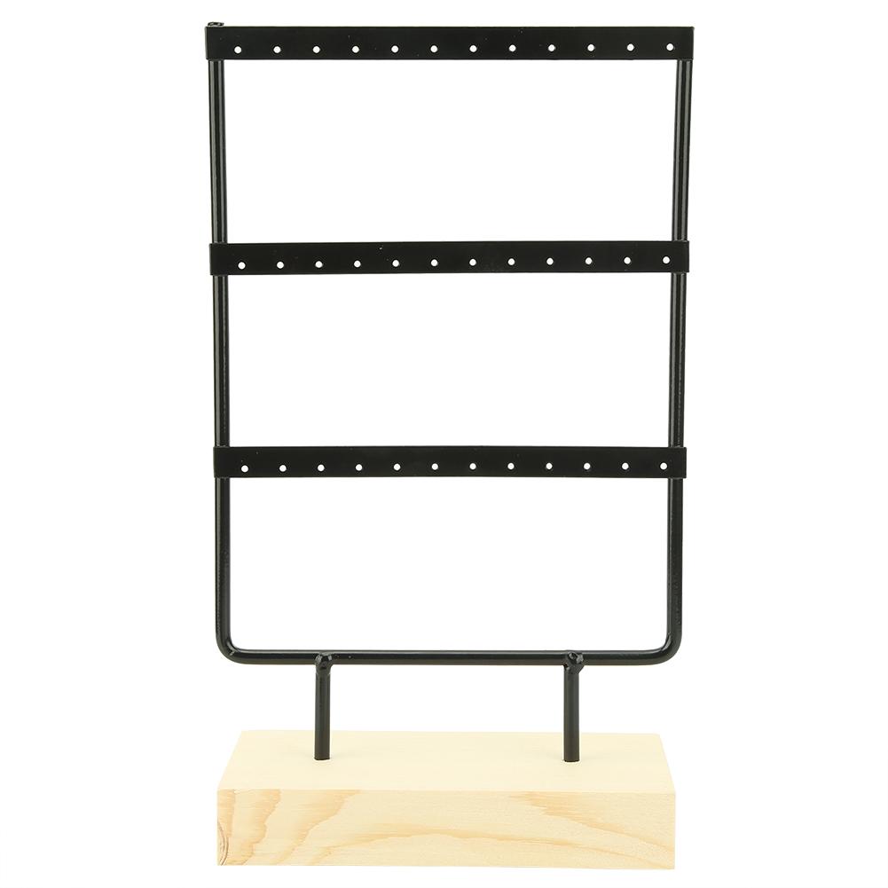 36 Holes Metal Jewelry Storage Rack Display Stand Earrings Necklace Organizer with Wood Base
