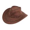Men Flannel Strap Winding Cow Head Pattern Faux Suede Cowboy Hat Brown