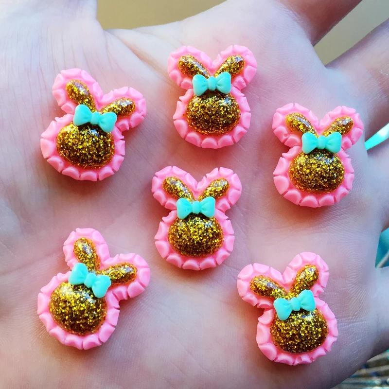 Mix 19*22mm 12pcs rabbit Dust Bling Resin Flat Back Cabochon for Hair Bow Center Scrapbooking A07