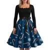 Women's Fashion Retro Long-sleeved Square Collar Christmas Printed Evening Dress