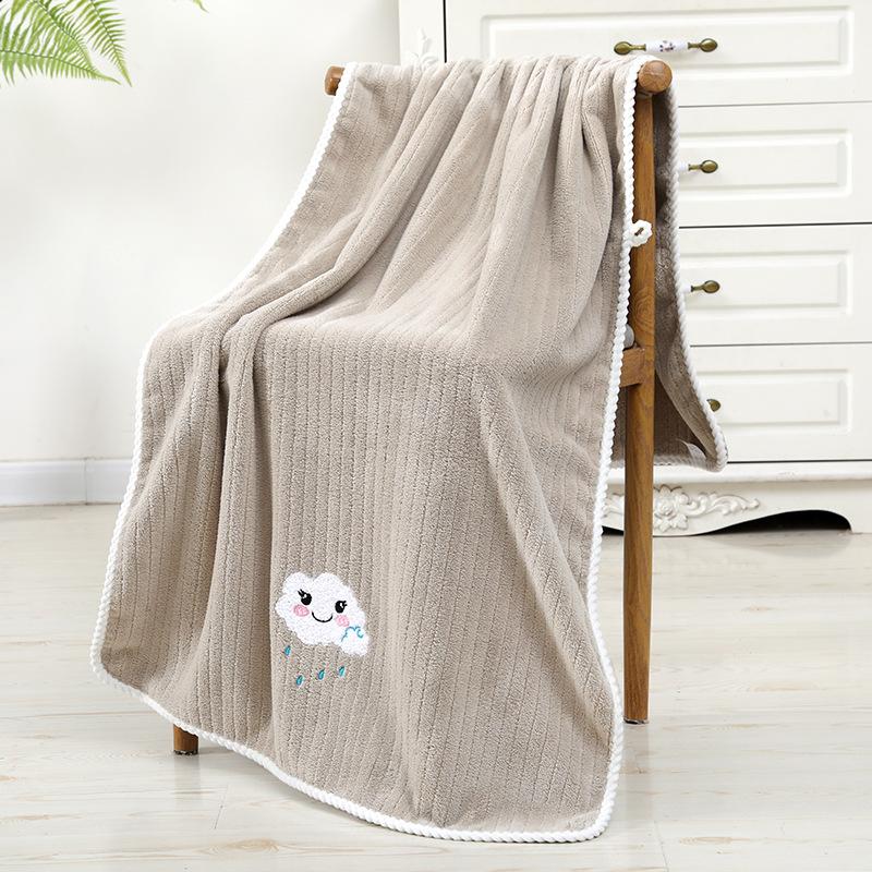 Towel New coral fleece striped cloud bath towel Cartoon soft absorbent large bath towel Children's adult bath towel