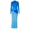 Women's Fall Temperament Long Sleeve Twisted Shrink Pleated Gradient Slim High Waist Long Dress