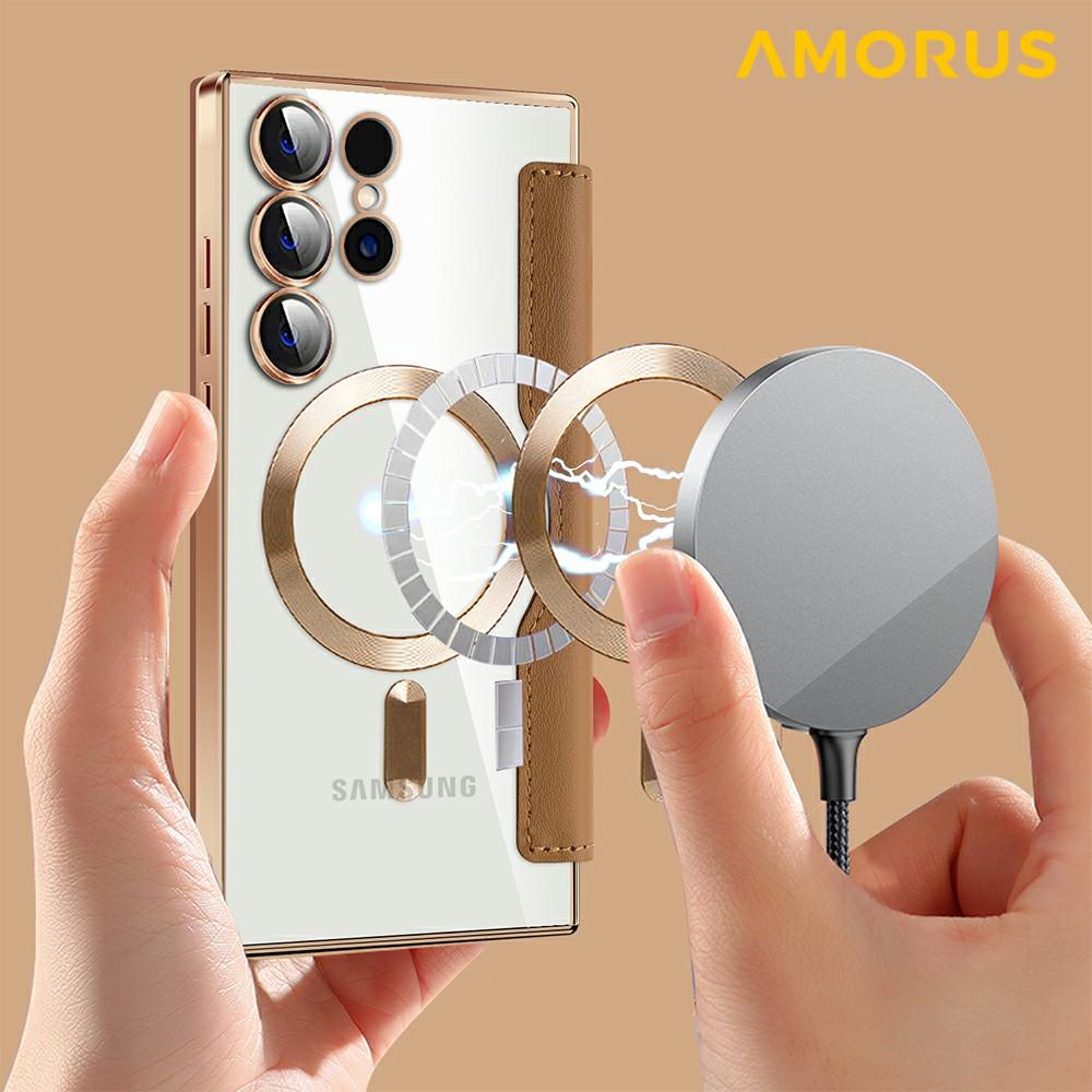 For Samsung Galaxy S24 Ultra Case Compatible with MagSafe RFID Blocking Card Holder Leather Phone Cover