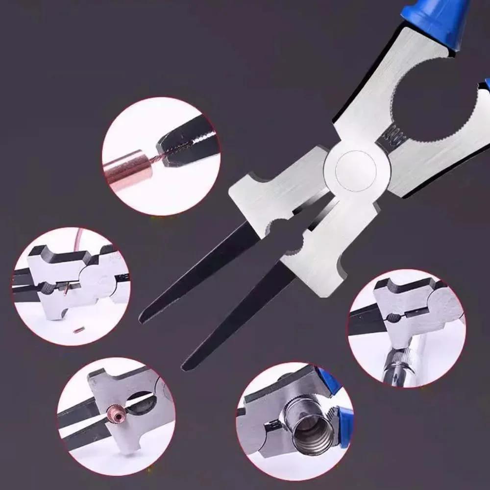 Ergonomic Red Welding Pliers with Wire Cutter Serrated Jaws for Holding Workpieces Securely Multi Functional Tool