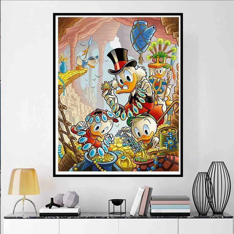 Disney 5D DIY Diamond Painting Decoration Set Scrooge McDuck Treasure Hunt Theme Illustration Diamond Embroidery Rhinestone Cross Stitch Kit Handmade
