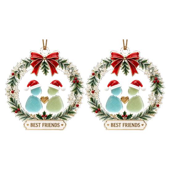 Indoor Bedroom Living Room Decor Best Friends Christmas Wreath Pendant, Acrylic Hanging Ornament, Outdoor Festive Decorative Piece for Holiday