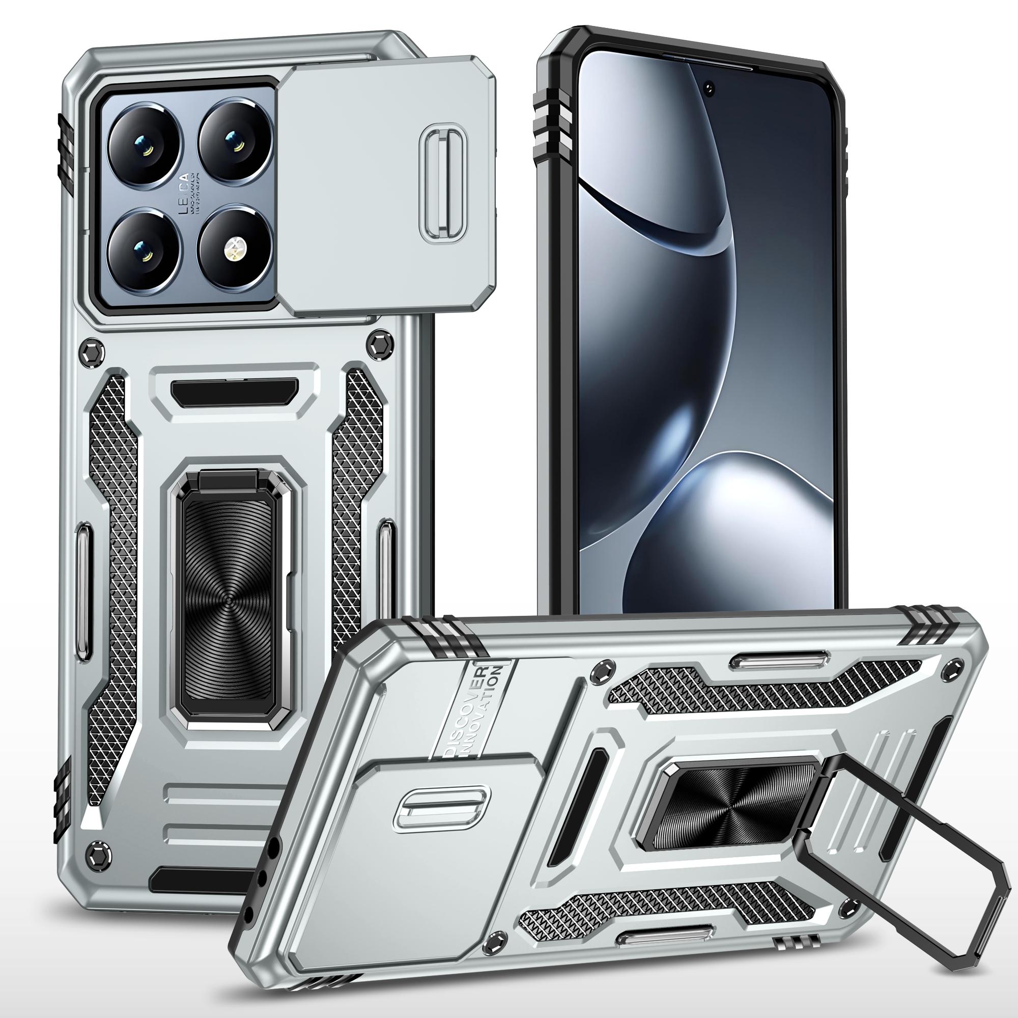 For Xiaomi 14T Pro Case Kickstand Slide Lens Lid PC + TPU Drop-Proof Phone Cover F