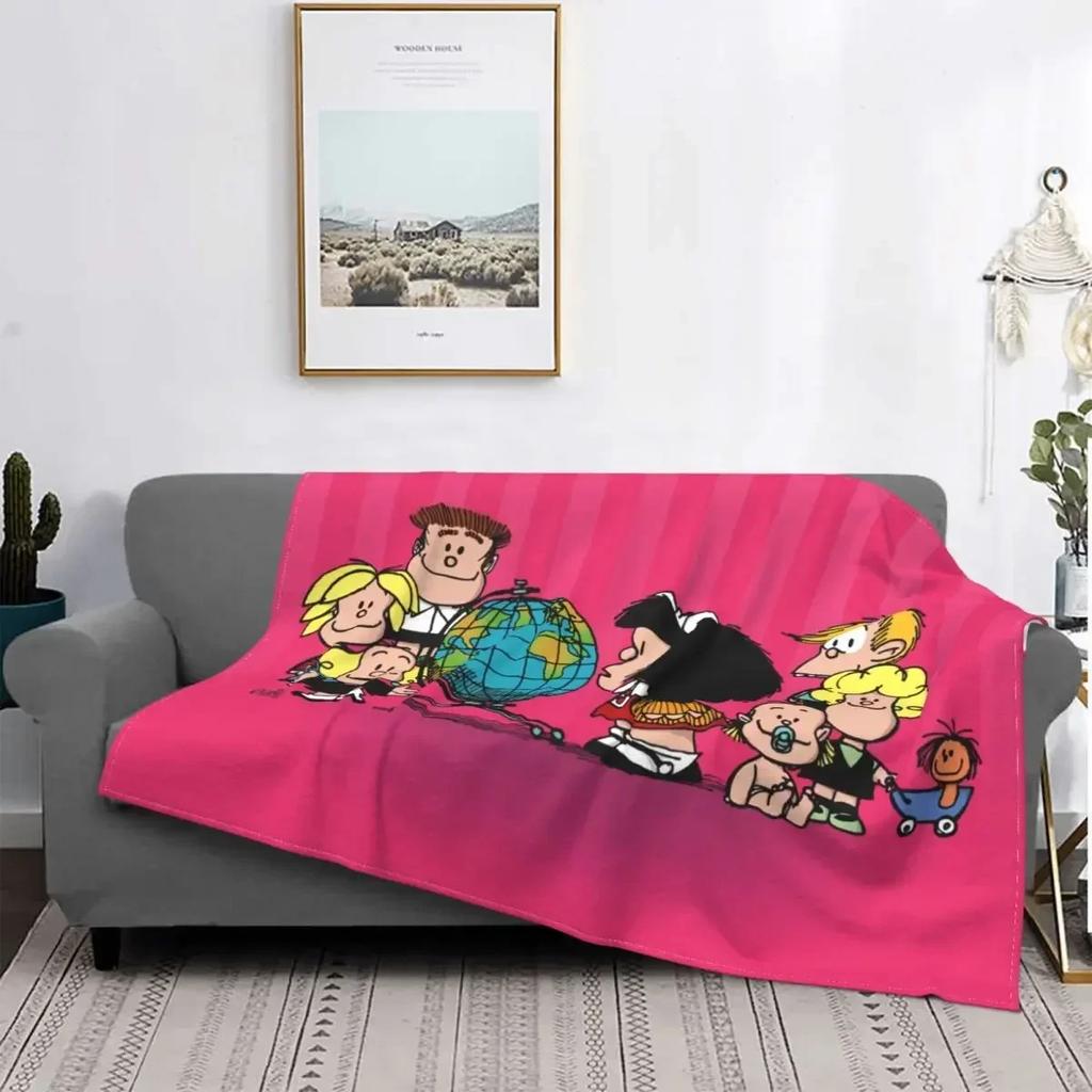 Coperta Mafalda Stampata 3D Morbido Pile di Flanella Calda Cartoni Animati Coperte Plaid per Casa Camera da Letto Divano Copriletti