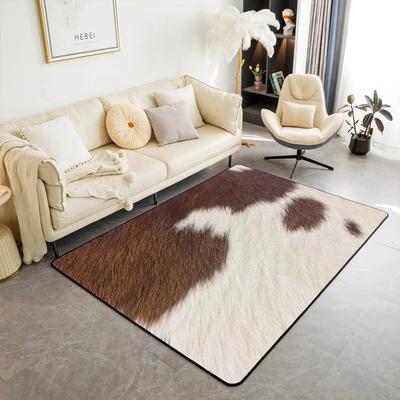 Fashionable Cowhide Print Area Rug Brown White Textured Faux Leather Carpet Living Room Bedroom Luxury Floor Mat