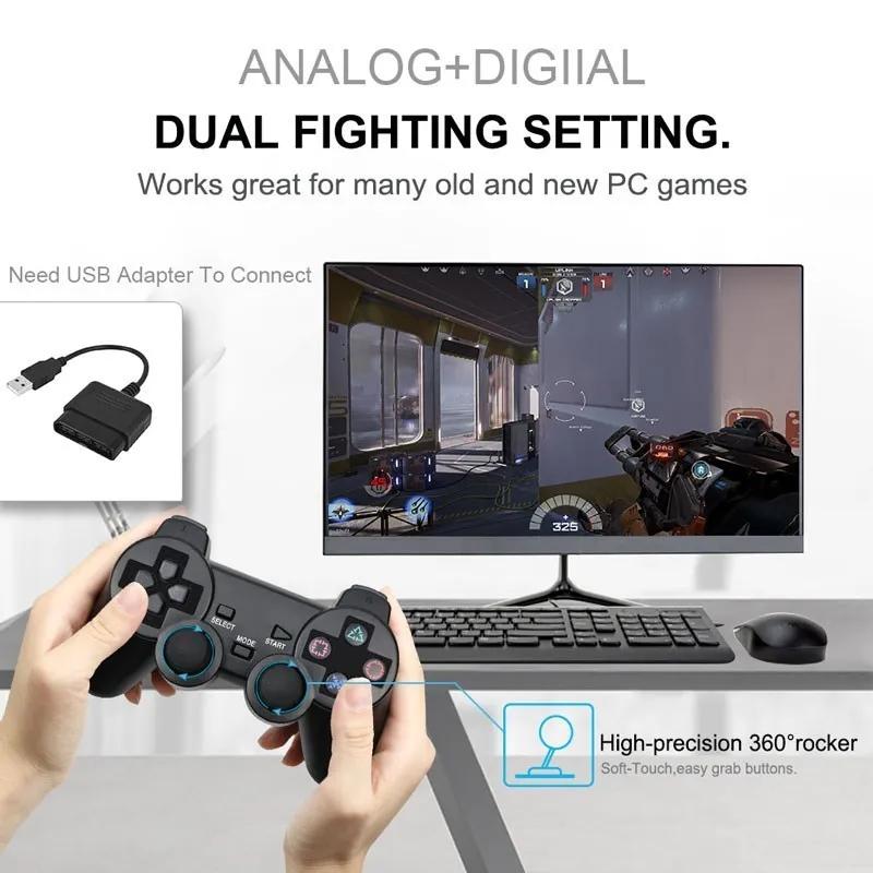 Gamepad fără fir pentru controler Sony PS2 pentru consola Playstation 2 Joystick 2.4G dublă vibrație șoc Joypad USB joc pentru computer