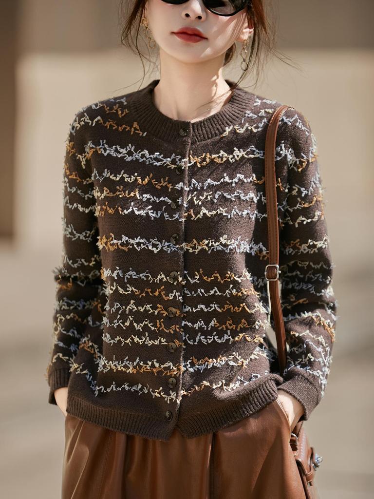 Butterfly Gauze Color Block Retro Cardigan – Stylish, Slimming, Long Sleeve Knitwear for Autumn/Winter