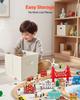 113PCS Wooden Train Set, for Kids Ages 3-8, Wood Train Track Toy with Storage Box, City Scene Railway Playset, Compatible with Major Brands, Christmas