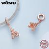 WOSTU 925 Silver Rose Gold Flower Charms Hepburn Tower Heart Beads Fit Bracelet & Necklace DIY Jewelry Making for Women