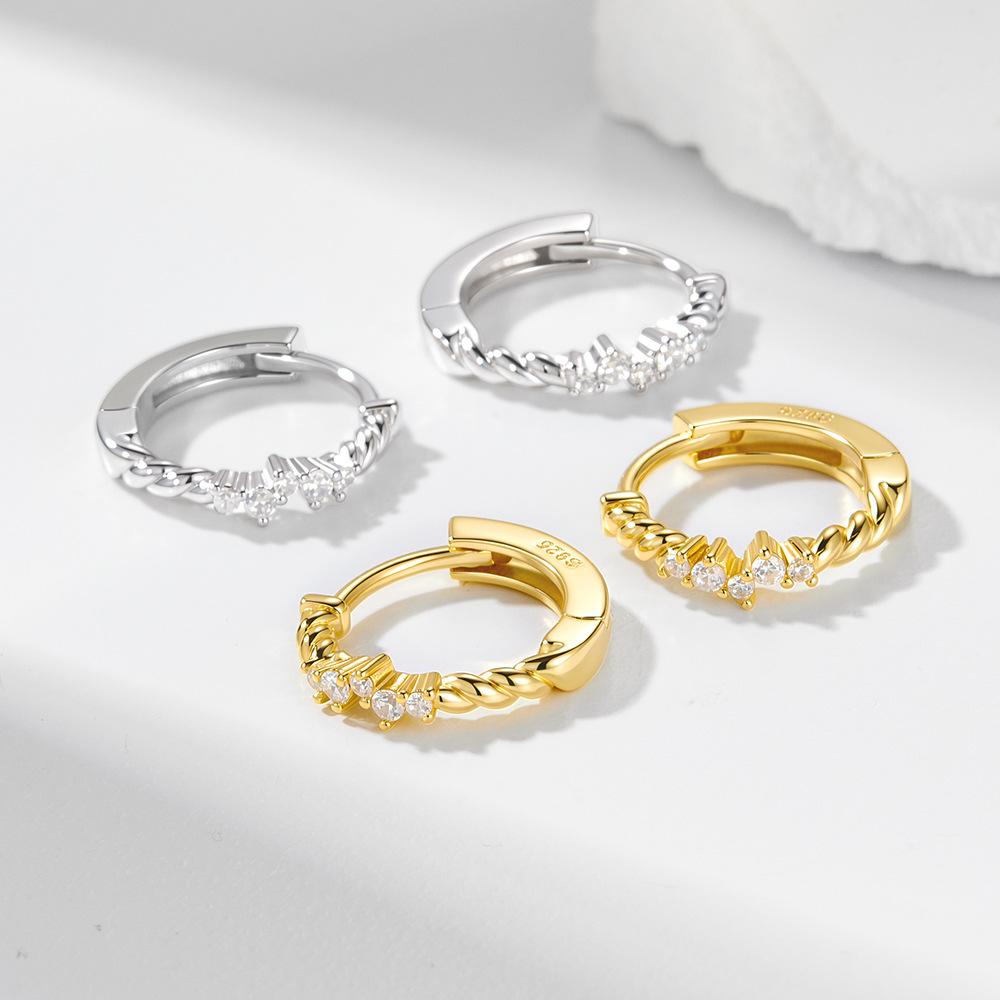 Luxury S925 Sterling Silver Diamond-encrusted Buckles Earrings for Women Trendy Gold Plated Stacked Zircon Huggie Hoop Earrings