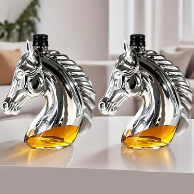 Pferdekopf Spirituosenflasche mit Silikonstopfen Whiskey Dekanter Kreatives Glas 350ml Personalisierte Whiskeyflasche Whiskey