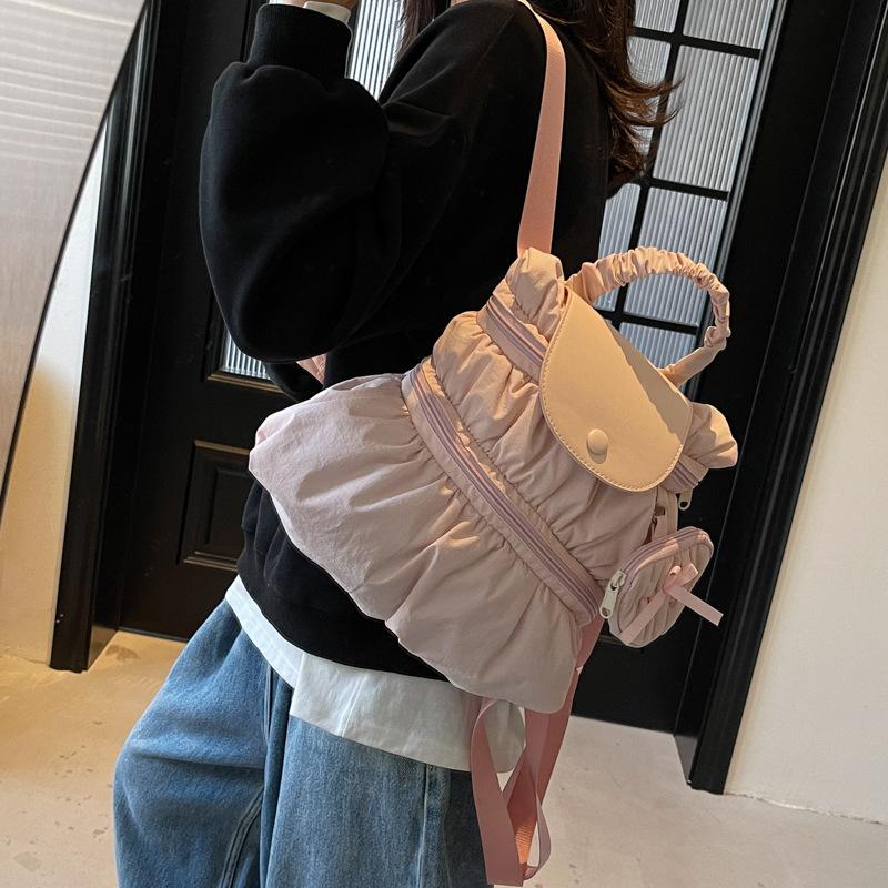 College style backpack women's 2025 new trendy fashion pleated cloud nylon casual portable backpack