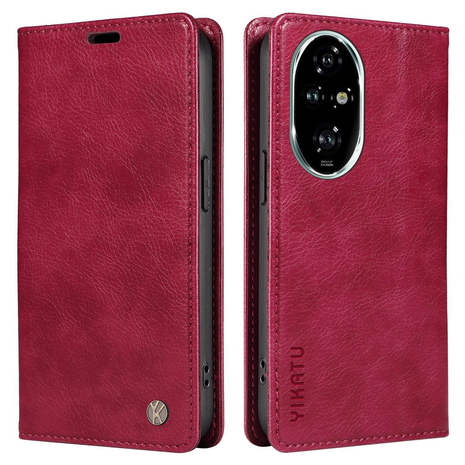 

YIKATU YK-006 For Honor 200 Pro 5G Case Litchi Texture Leather Phone Cover with Wallet Wine Red