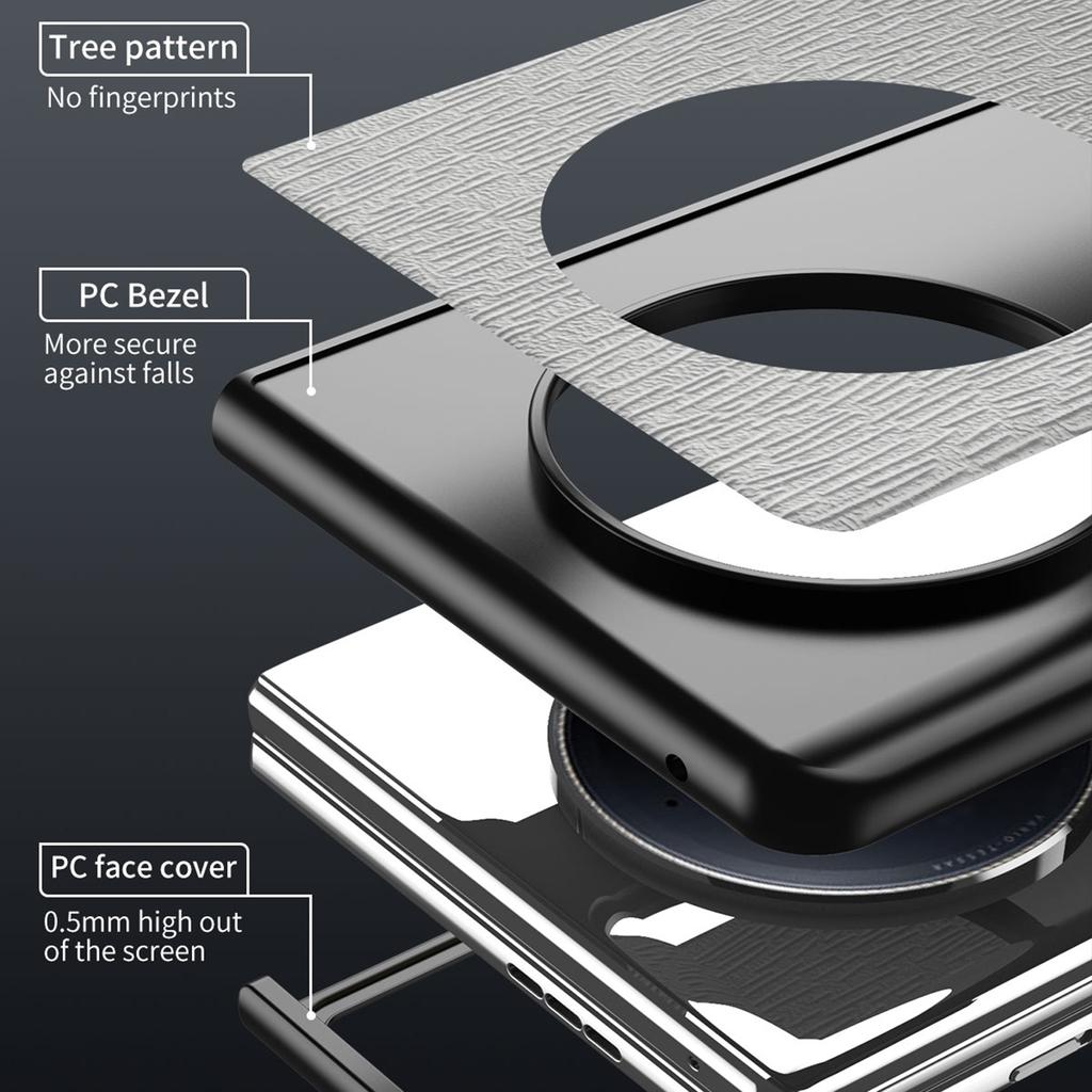 For vivo X Fold3 Pro Case Wood Grain PU Leather+PC+TPU Shockproof Folding Phone Cover