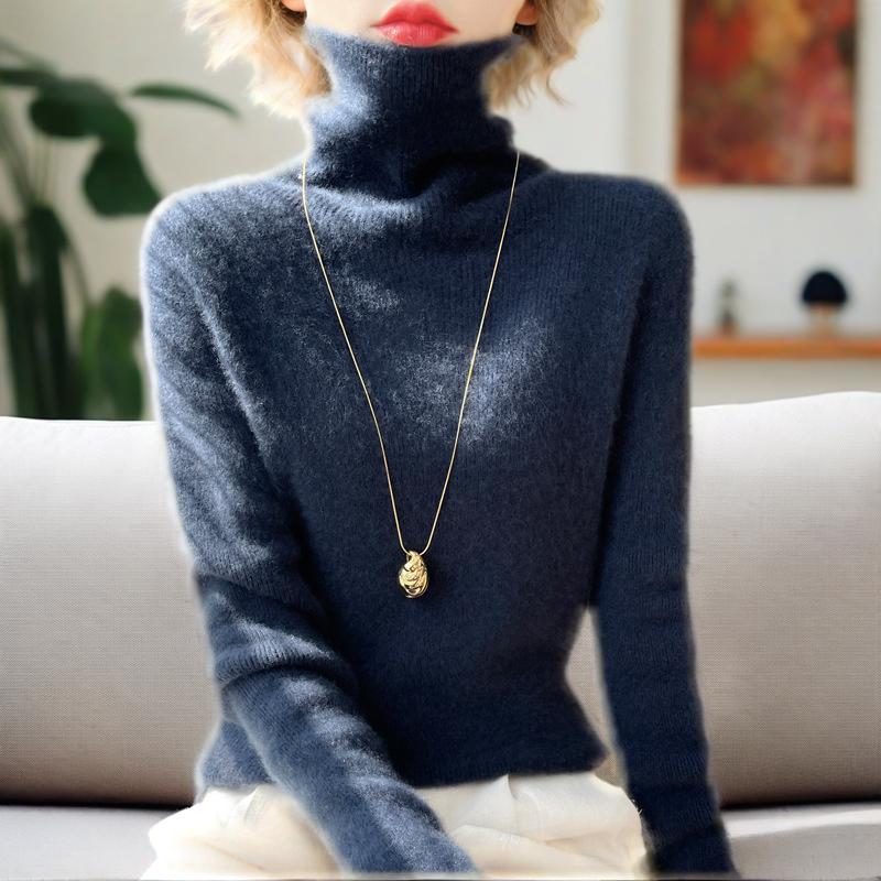 Rollkragenpullover mit schmal geschnittenem Unterhemd, weicher, wachsartiger Flor-Kragen-Pullover