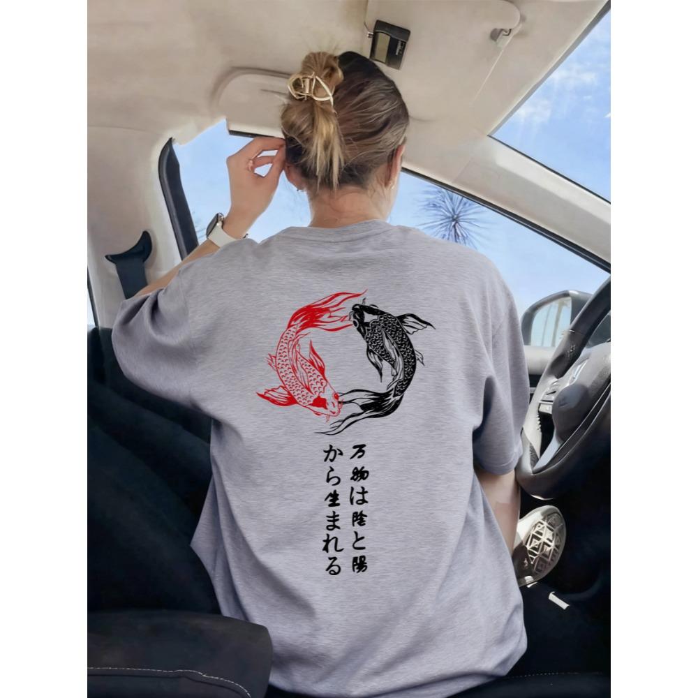 

Japanese Harajuku Koi Art Letter Print Women T-Shirt Summer Casual T Shirts Hip Hop Soft Tee Top Crewneck Comfortable S