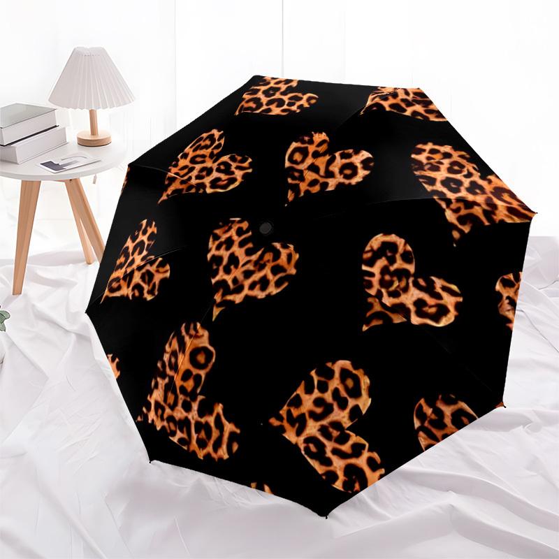 1pc Leopard print hearts Automatic Folding Umbrella. Portable collapsible design, Best birthday festival gift yy250924117
