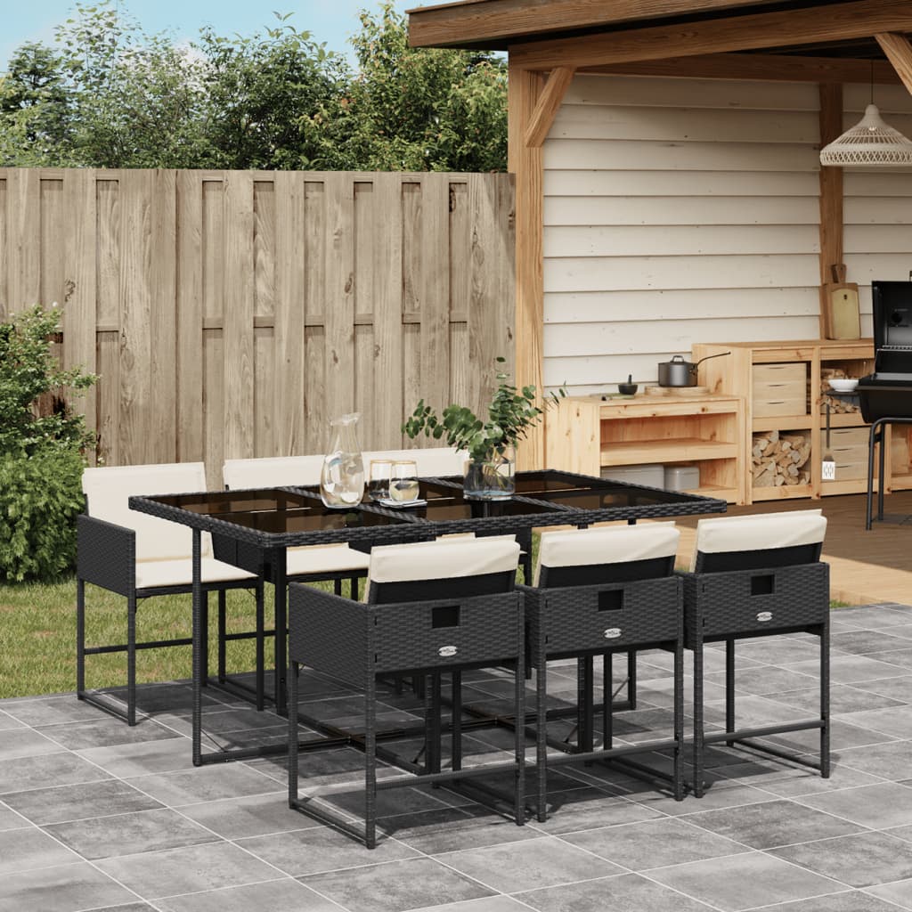 Vidaxl 7-Cz. Garden Furniture Set With Cushions, Black, Poly Rattan