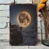 1pc Vintage Moonlit Mountain Tin Sign, Rustic Snowy Cliff Full Moon Wall Art, Retro Decor for Bedroom Cafe Pub