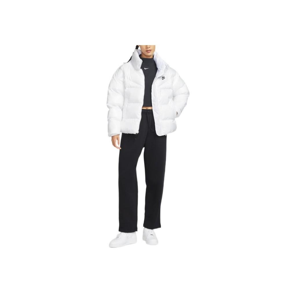 Nike Logo Printed Pattern Stand Collar Zipper Cotton Jacket Women jackets White DR9180-100
