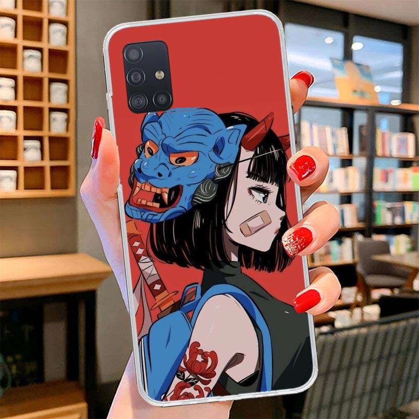 Japanese Style Anime Girl Cover Phone Case For Samsung Galaxy A12 A22 A32 A52 A72 A02S Phone Case Note 20 Ultra 10 S10 Plus A51