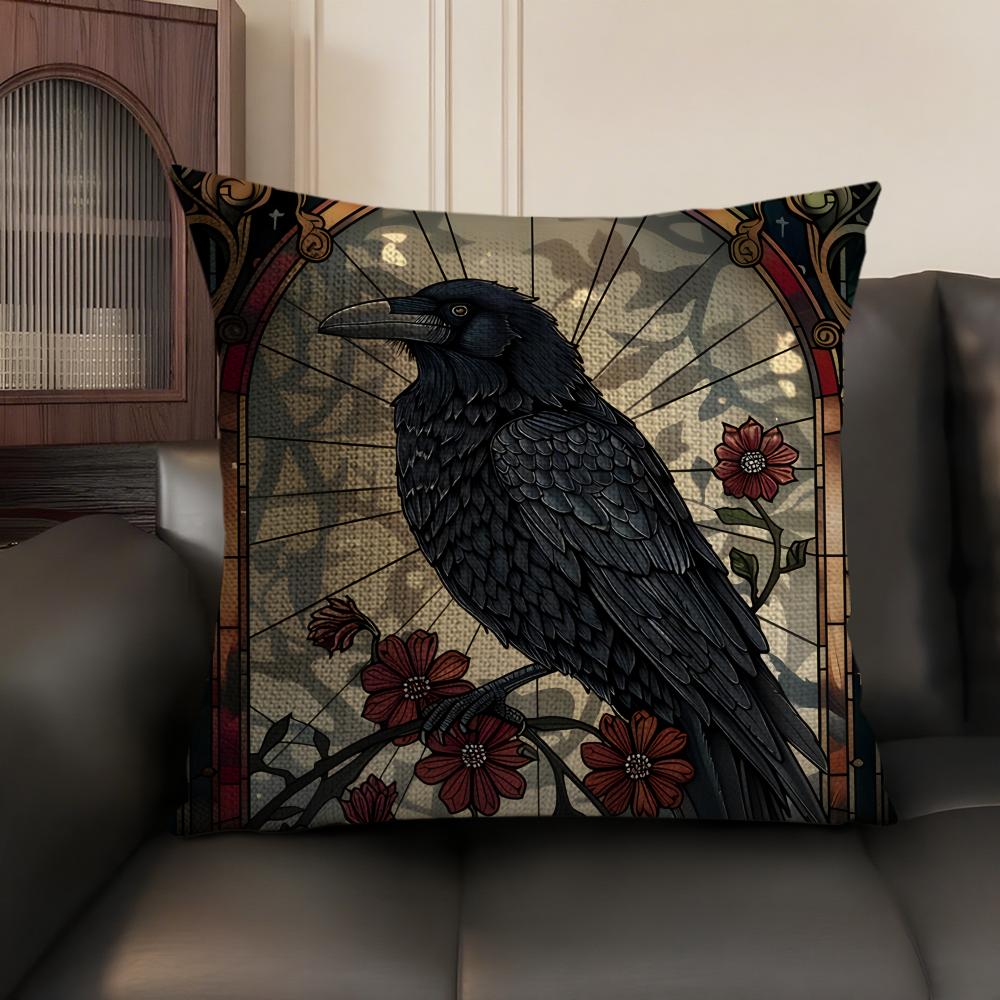 Federa per Cuscino Corvo Nero Vintage Lino Naturale Tessuto Biologico Stampa Double-Sided Divano Arredamento per la Casa Federa per Cuscino Regalo