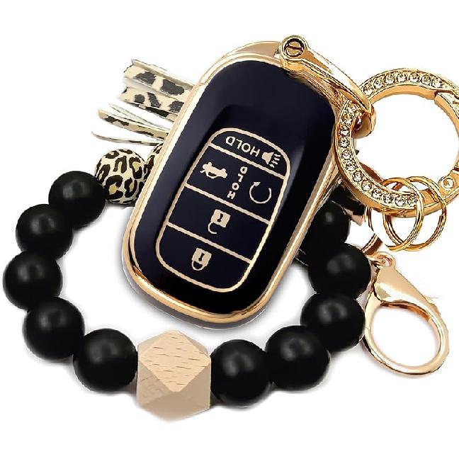 Car Key Fob Cover for Honda 2022 2023 2024 2025 Civic CR-V XR-V with Bling Bracelet Silicone Bead Diamond Key Chain
