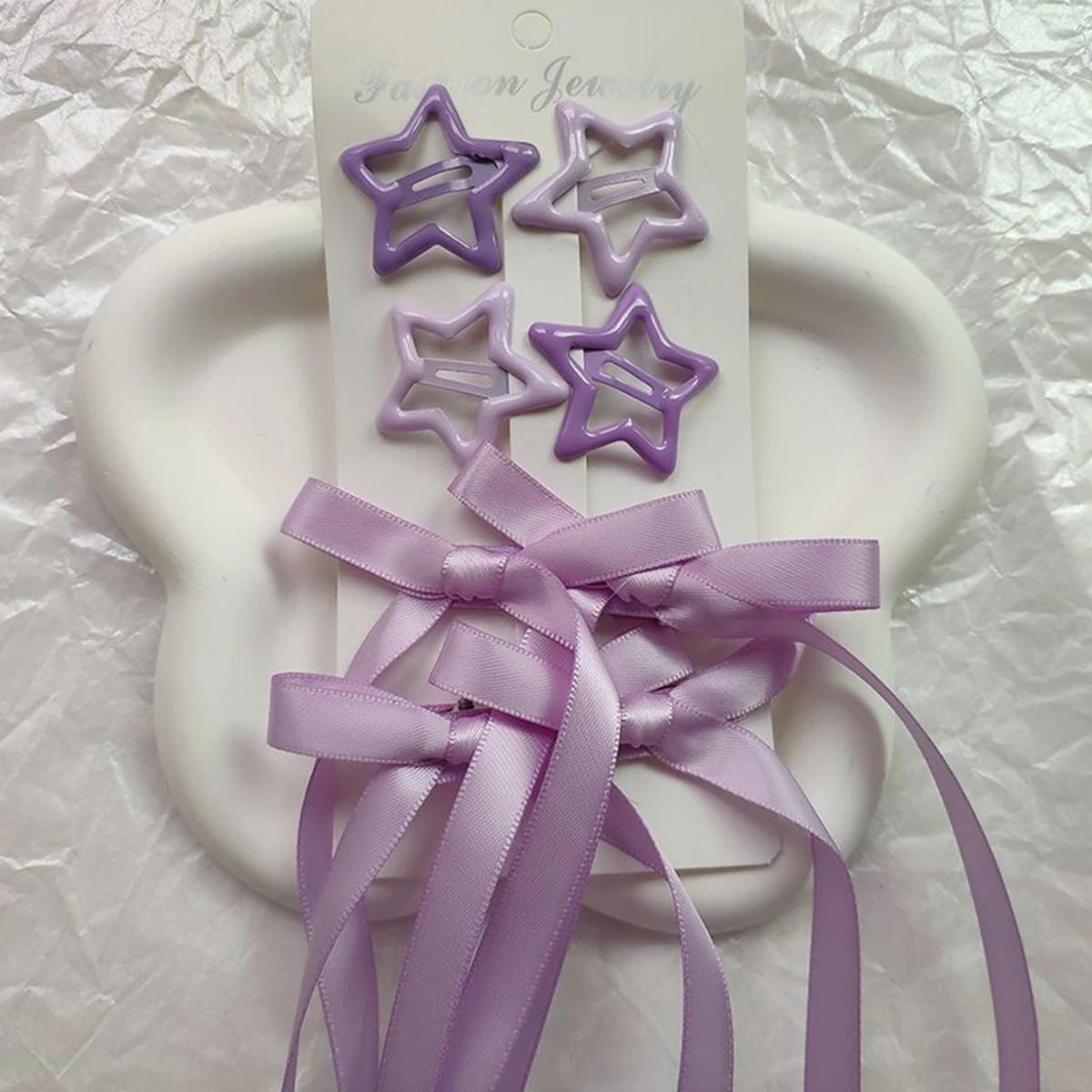 6-piece set of women s hair accessories, starry and bow set, ballet style bow ribbon ribbon hair clip, double ponytail ribbon br