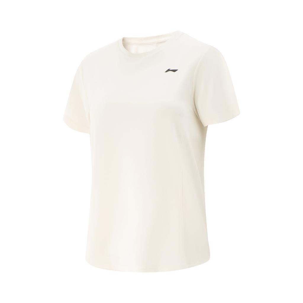 Li-Ning Comfortable Simple Moisture-Wicking Round Neck Short Sleeve T-Shirt Women Tops Mother-Of-Pearl-White ATSV410-4