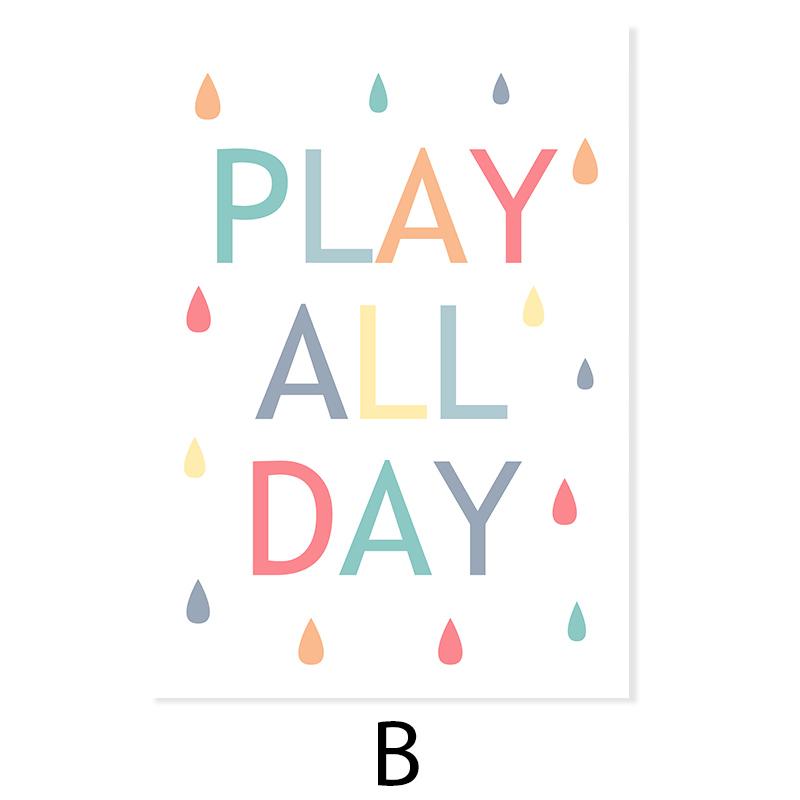 Colourful Rainbow Raindrop Play All Day Posters Prints Canvas Painting Nursery Wall Art Pictures Girls Room Home Decor