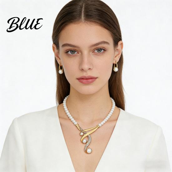 Faux Pearl Necklace And Earrings 1 Set Wedding Jewelry Women