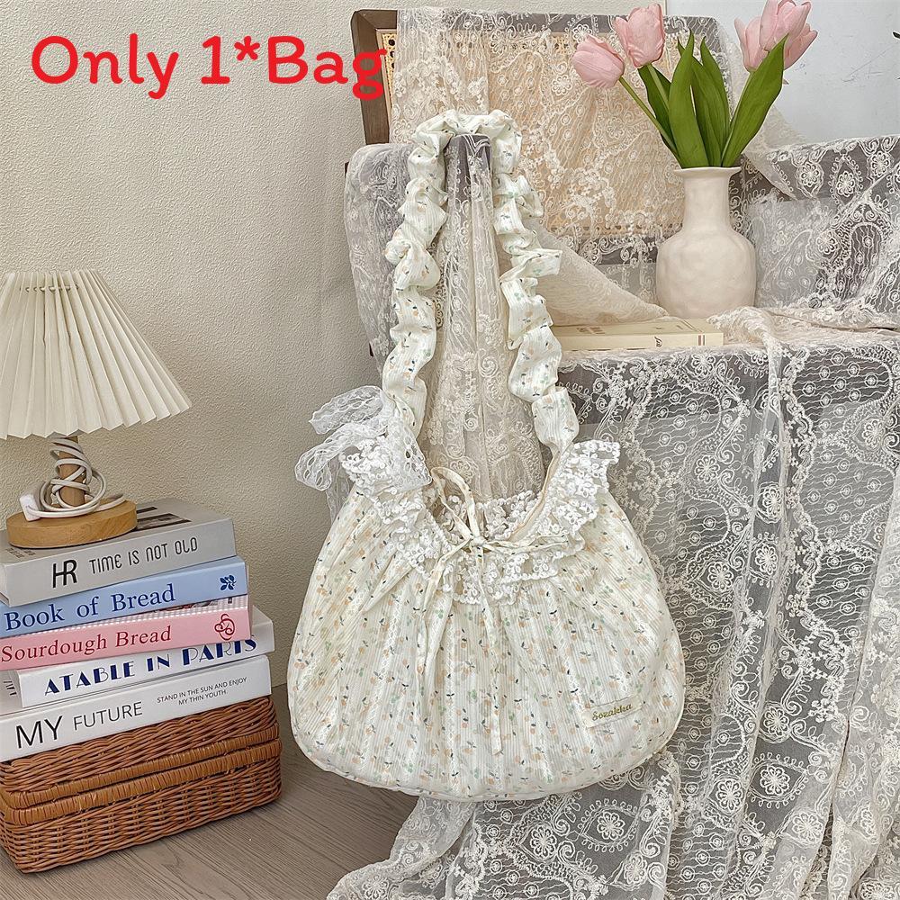 Polyester Lace Floral Shoulder Bag With Ruffled Straps And Bow For Daily Use