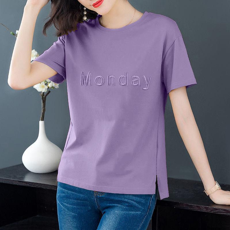Short-sleeved T-shirt women's summer new loose large-size women's clothing, thin embroidered clothes