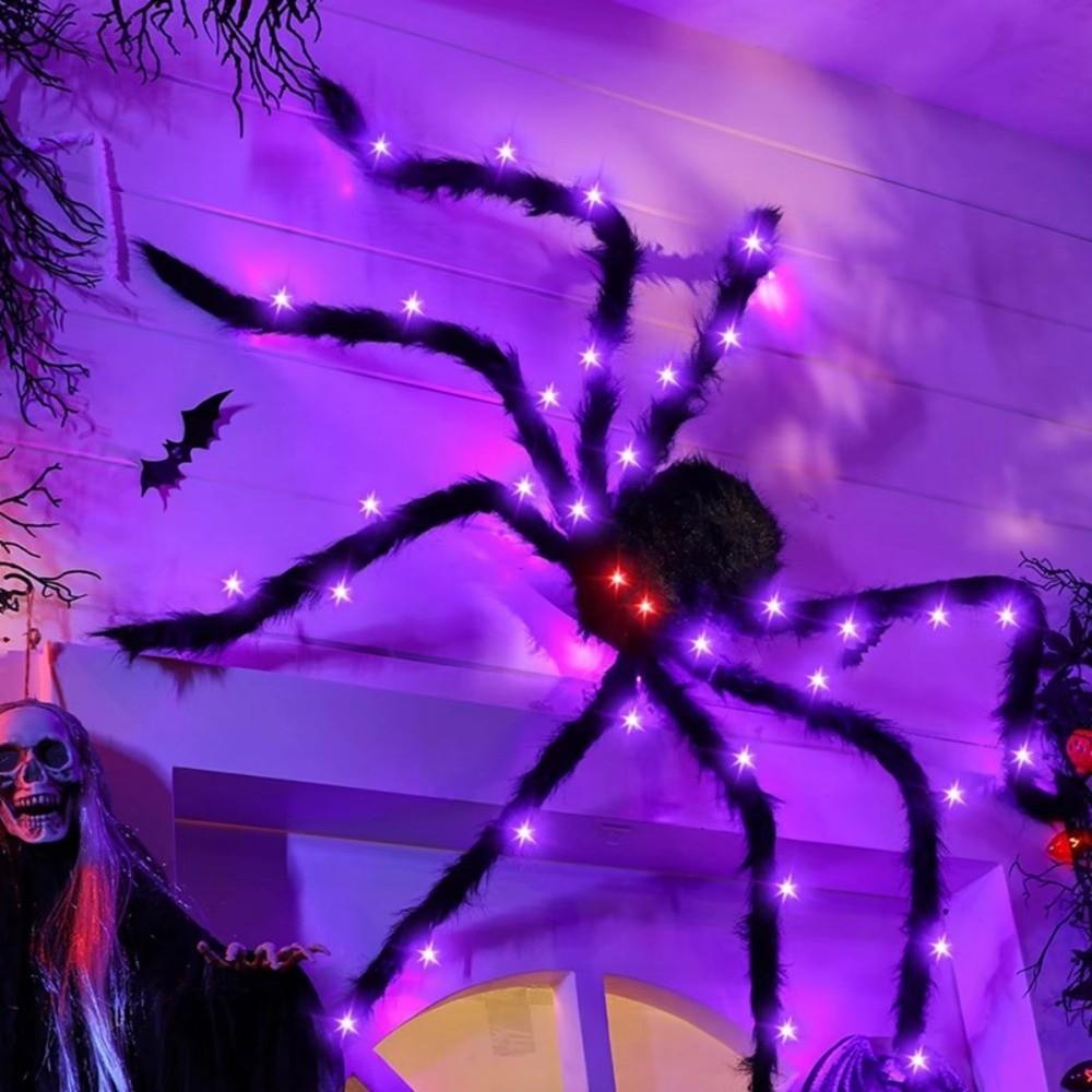 Furry Texture Halloween Light Up Spider Decoration Giant Spider Prop Indoor Outdoor Decor