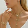 Fashion Jewelry Set Luxury Alloy Long Tassel Necklace Bracelet Earrings Rings Elegant Women Banquet Wedding Accessories